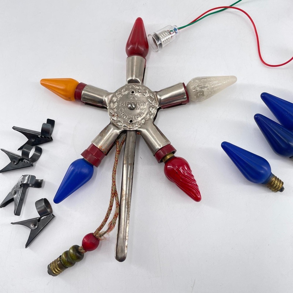 Noma 20-30s Merry Christmas Metal Star Tree Topper 11 Mazda Lamps Bulbs AS-IS